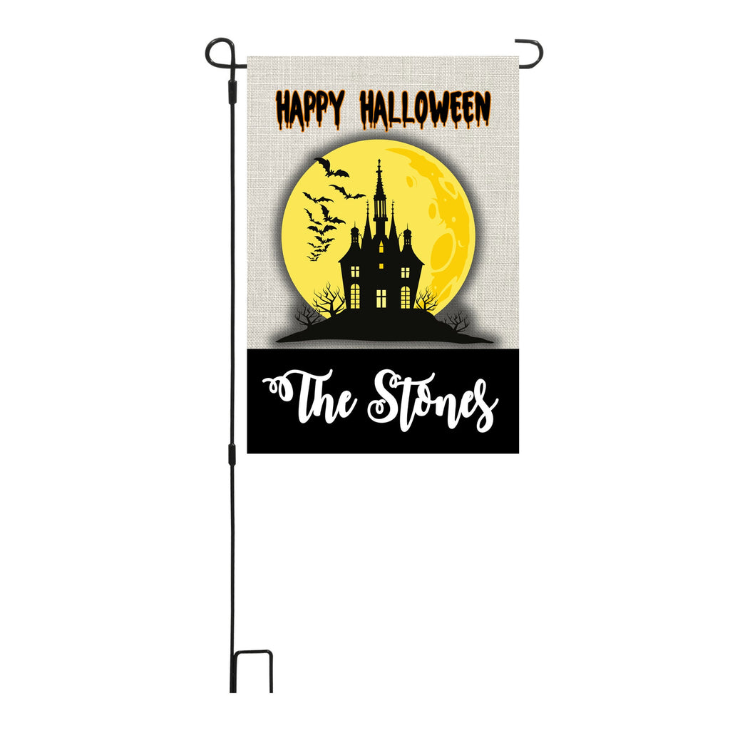 Halloween Haunted House Yellow Personalized Garden Flag Welcome Halloween Garden Flag