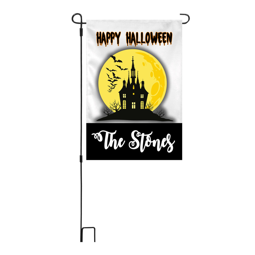 Halloween Haunted House Yellow Personalized Garden Flag Welcome Halloween Garden Flag