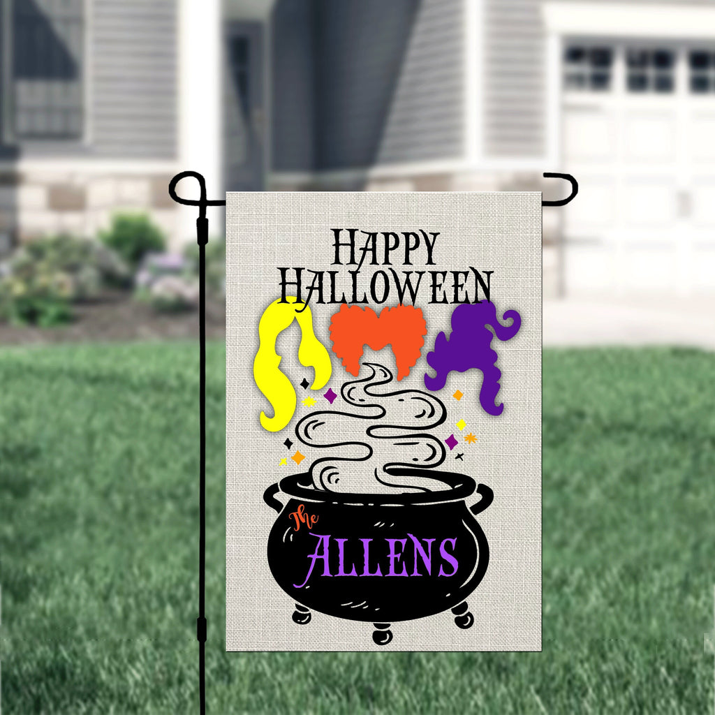 Halloween Witches Personalized Garden Flag Welcome Halloween Garden Flag