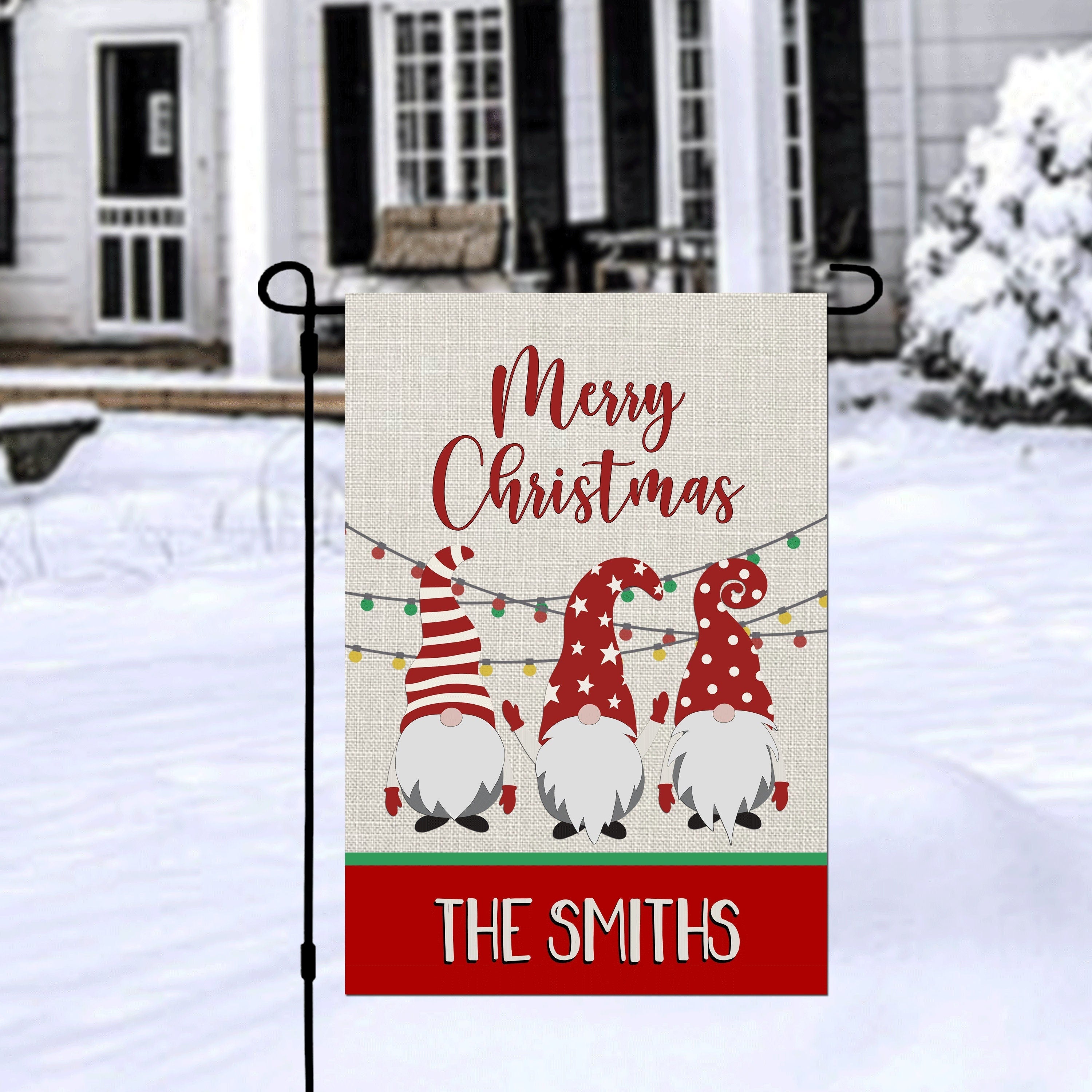 Merry Christmas Gnomes Personalized Garden Flag