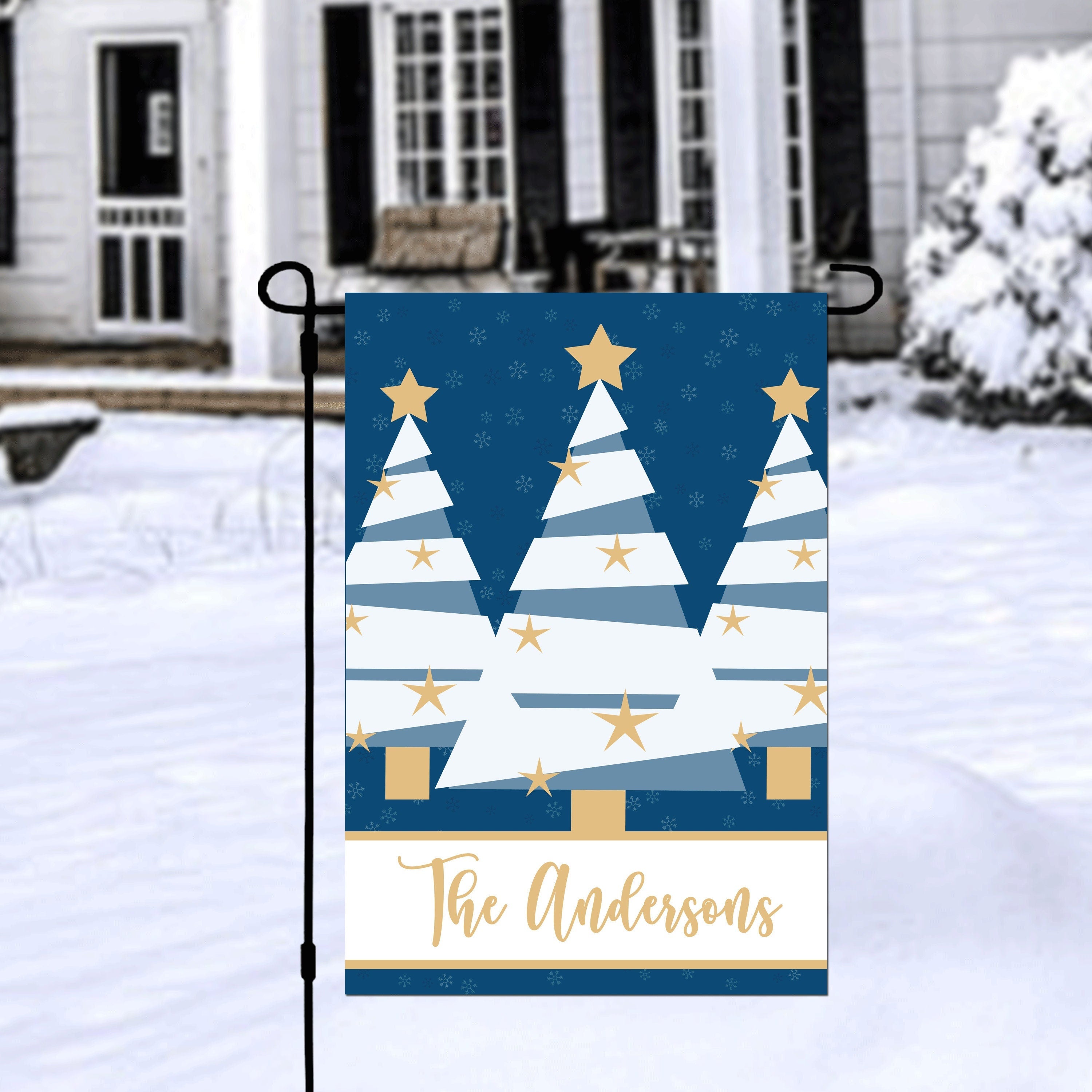 Winter Trees Personalized Garden Flag, Custom Holiday Garden Flag, Christmas Garden Flag