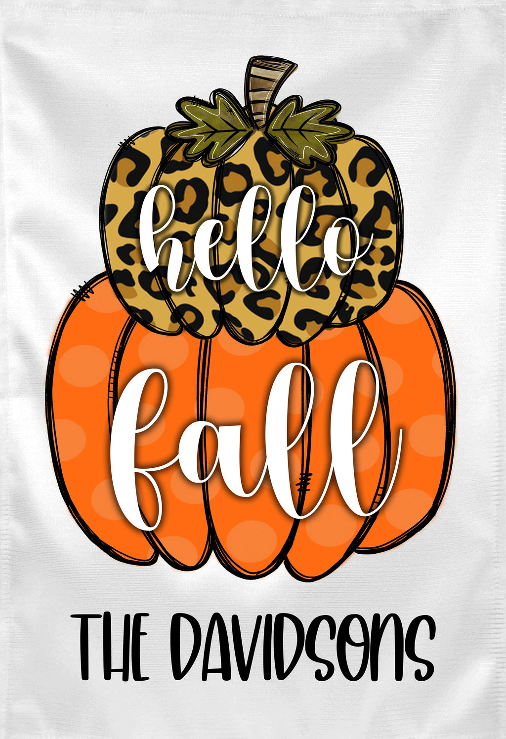 Hello Fall Personalized Double Pumpkin Garden Flag, Fall Yard Flag, Welcome Fall Garden Flag