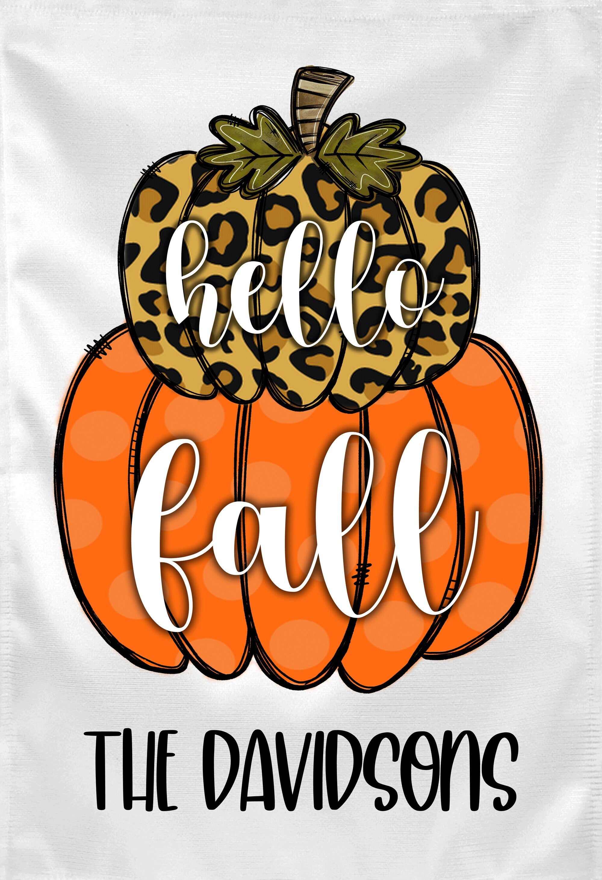 Hello Fall Personalized Double Pumpkin Garden Flag, Fall Yard Flag, Welcome Fall Garden Flag