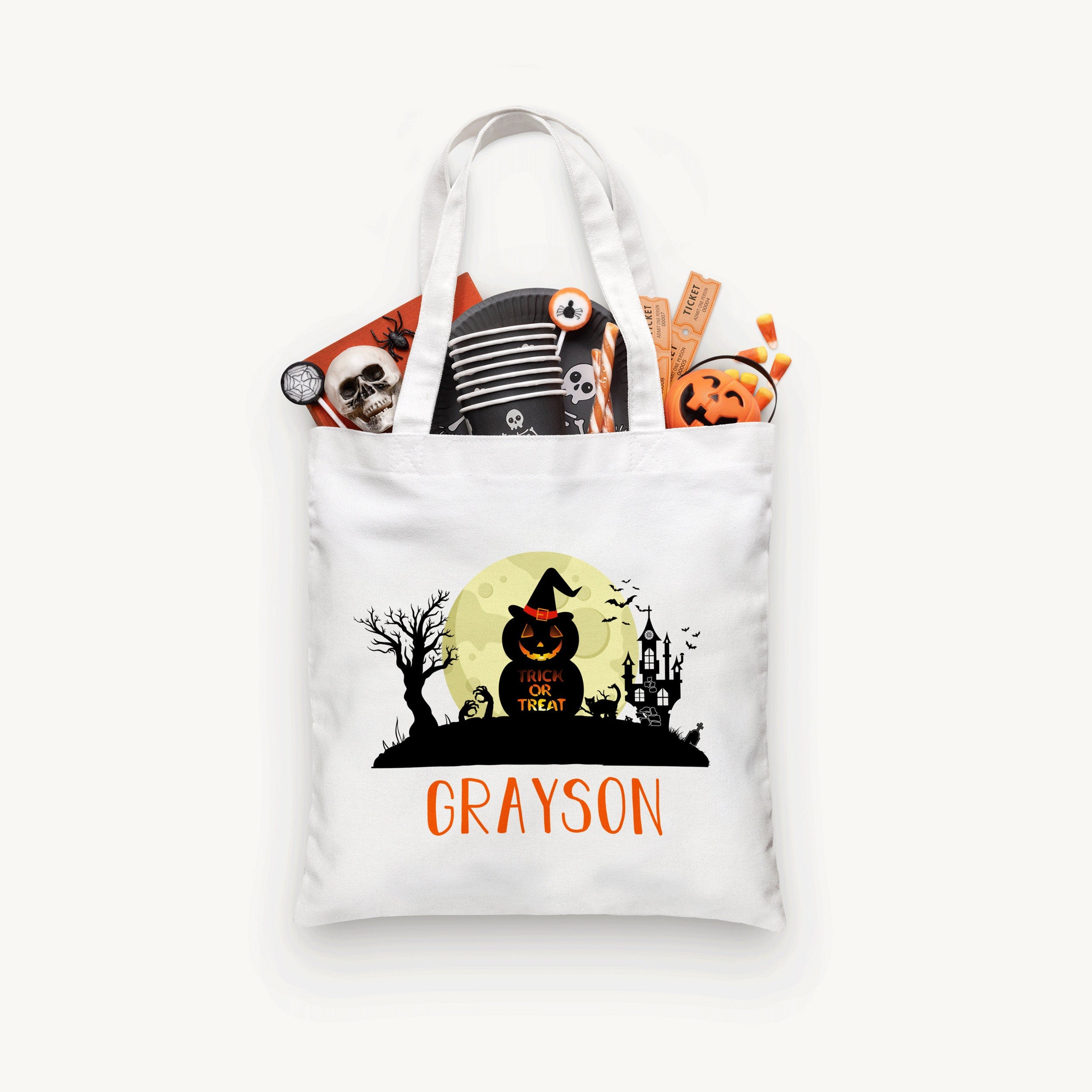 Personalized Spooky Halloween Trick or Treat Bag, Personalized Halloween Bag ,Custom Kids Halloween Bag