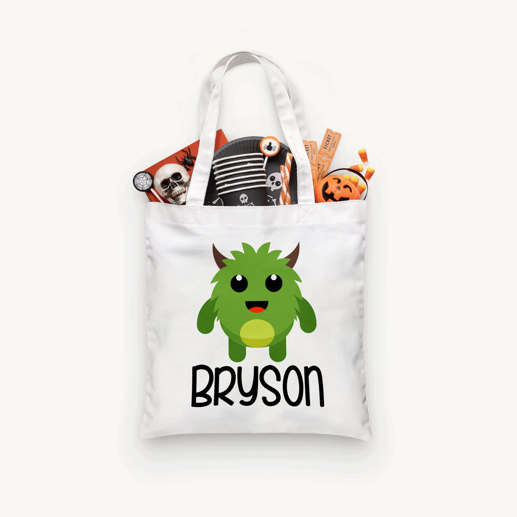 Personalized Green Monster Trick or Treat Bag, Personalized Halloween Bag ,Custom Kids Halloween Bag