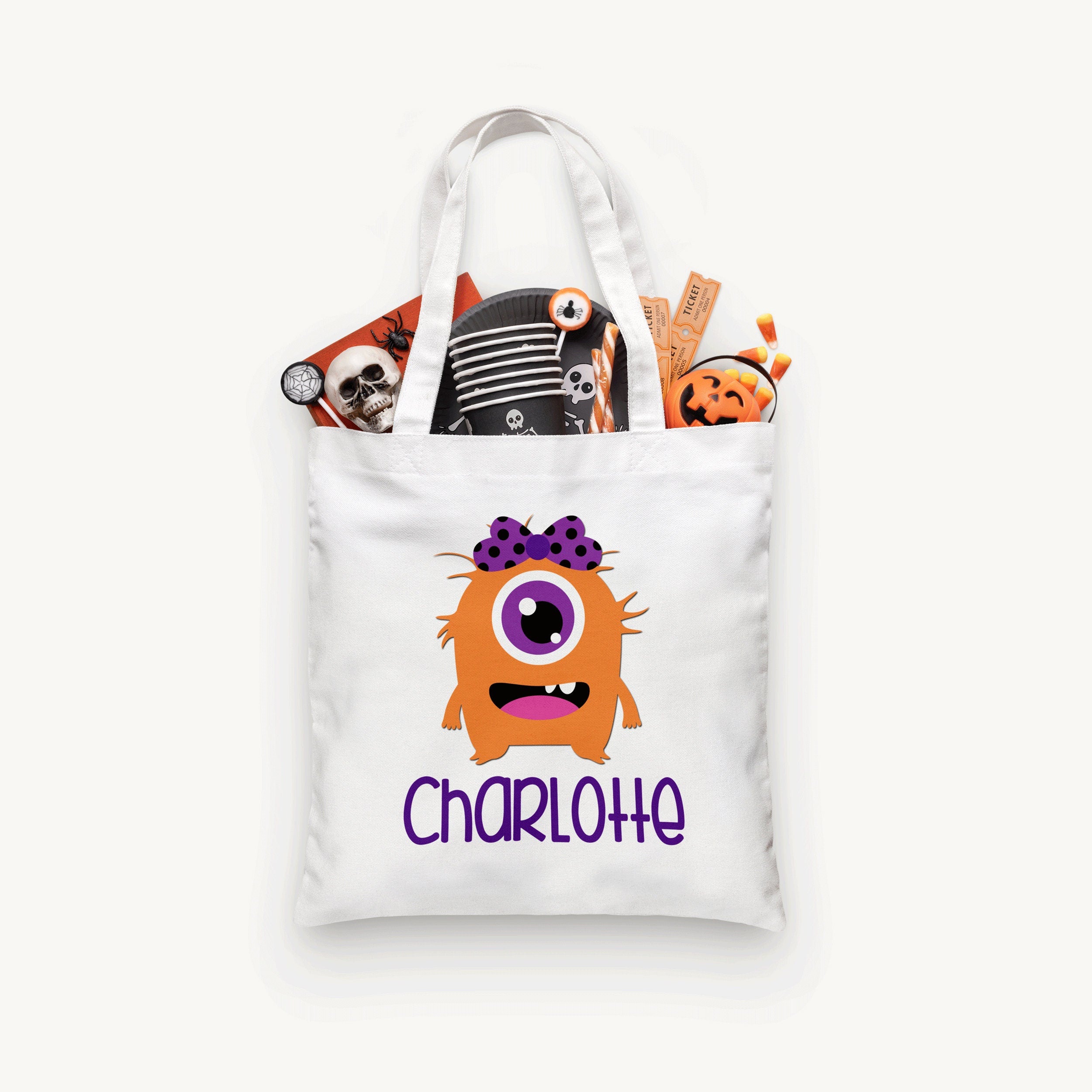 Personalized Orange Monster Trick or Treat Bag, Personalized Halloween Bag ,Custom Kids Halloween Bag