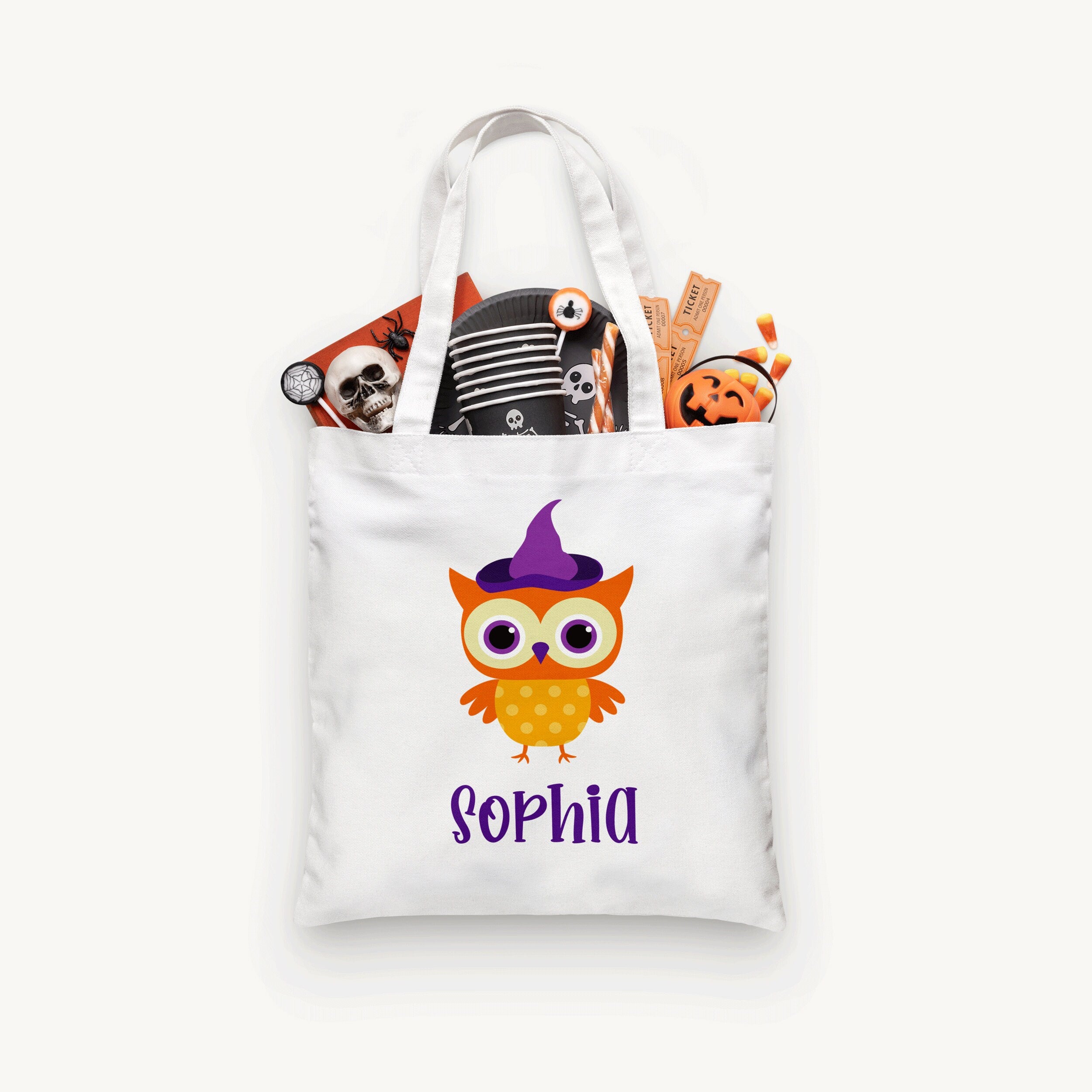 Personalized Orange Owl Trick or Treat Bag, Personalized Halloween Bag ,Custom Kids Halloween Bag