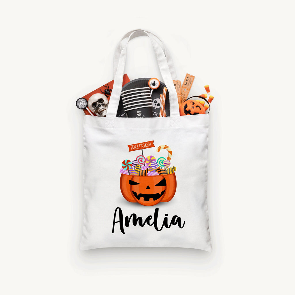 Personalized Candy Pumpkin Trick or Treat Bag, Personalized Halloween Bag ,Custom Kids Halloween Bag