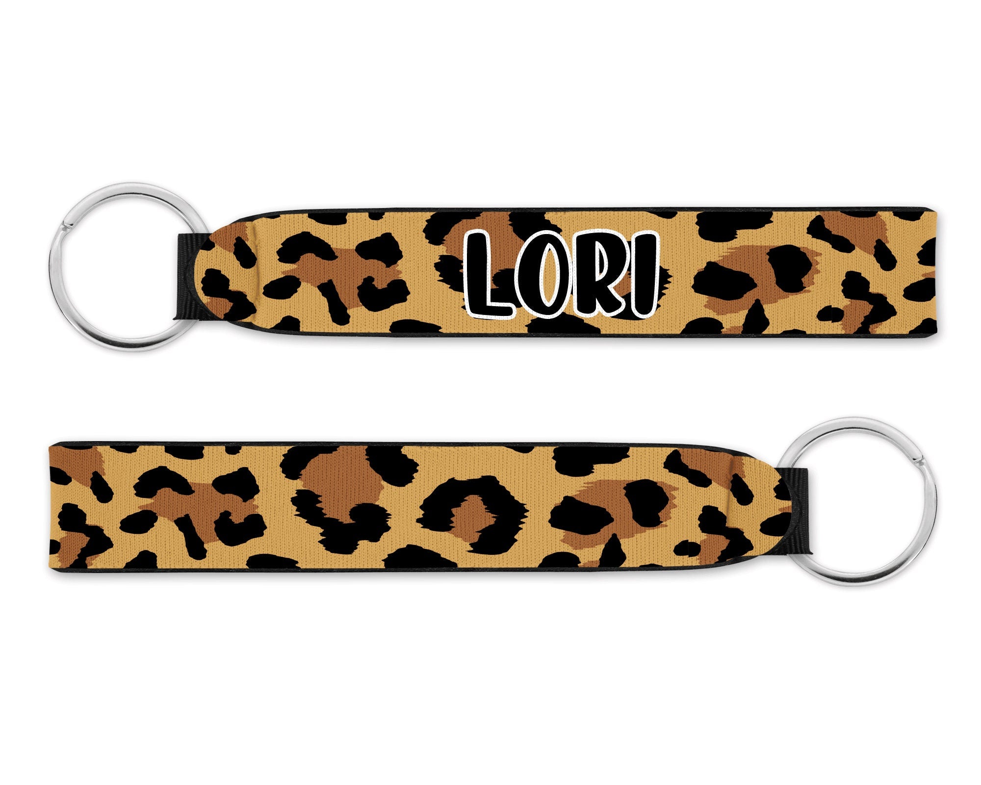 Personalized Wristlet Keychain, Brown Cheetah Key Fob, Custom Keychain