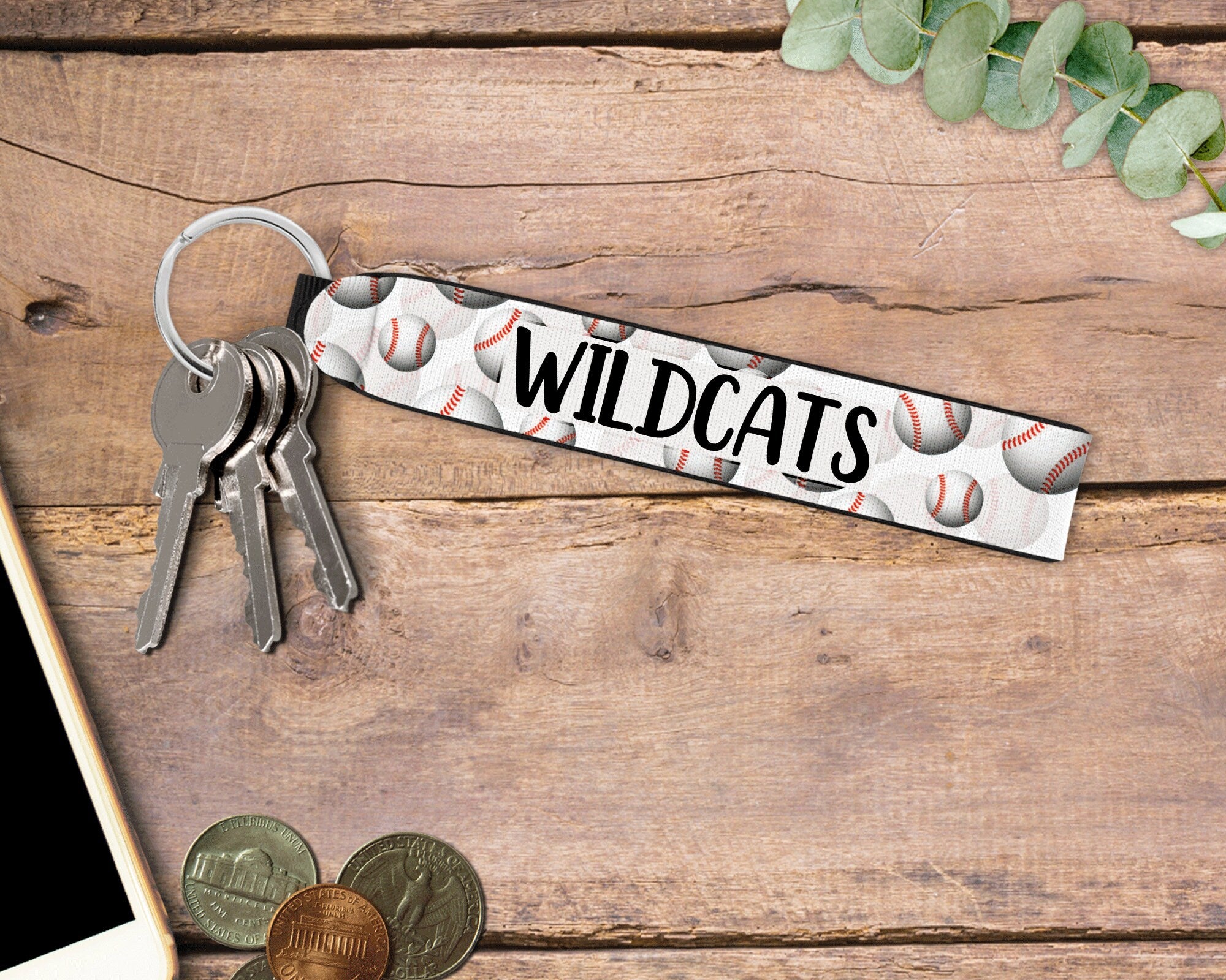 Personalized Wristlet Keychain, Baseball Key Fob, Custom Keychain