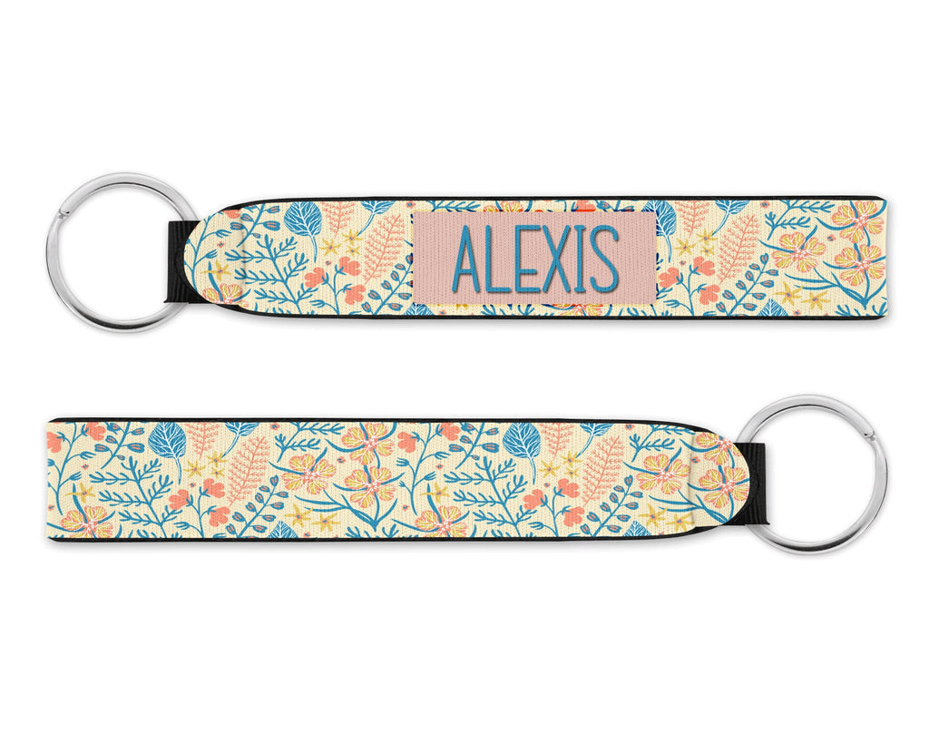 Personalized Wristlet Keychain, Yellow Floral Key Fob, Custom Keychain