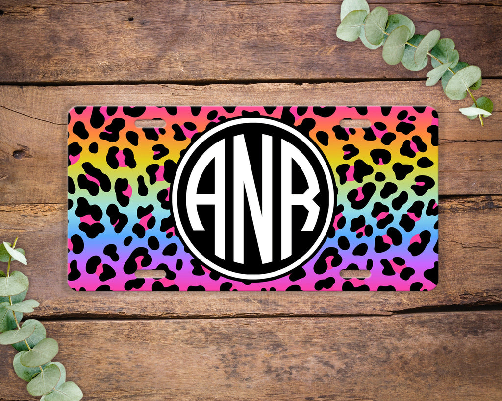Rainbow Leopard Print License Plate , Monogram Vanity Monogram License Plate