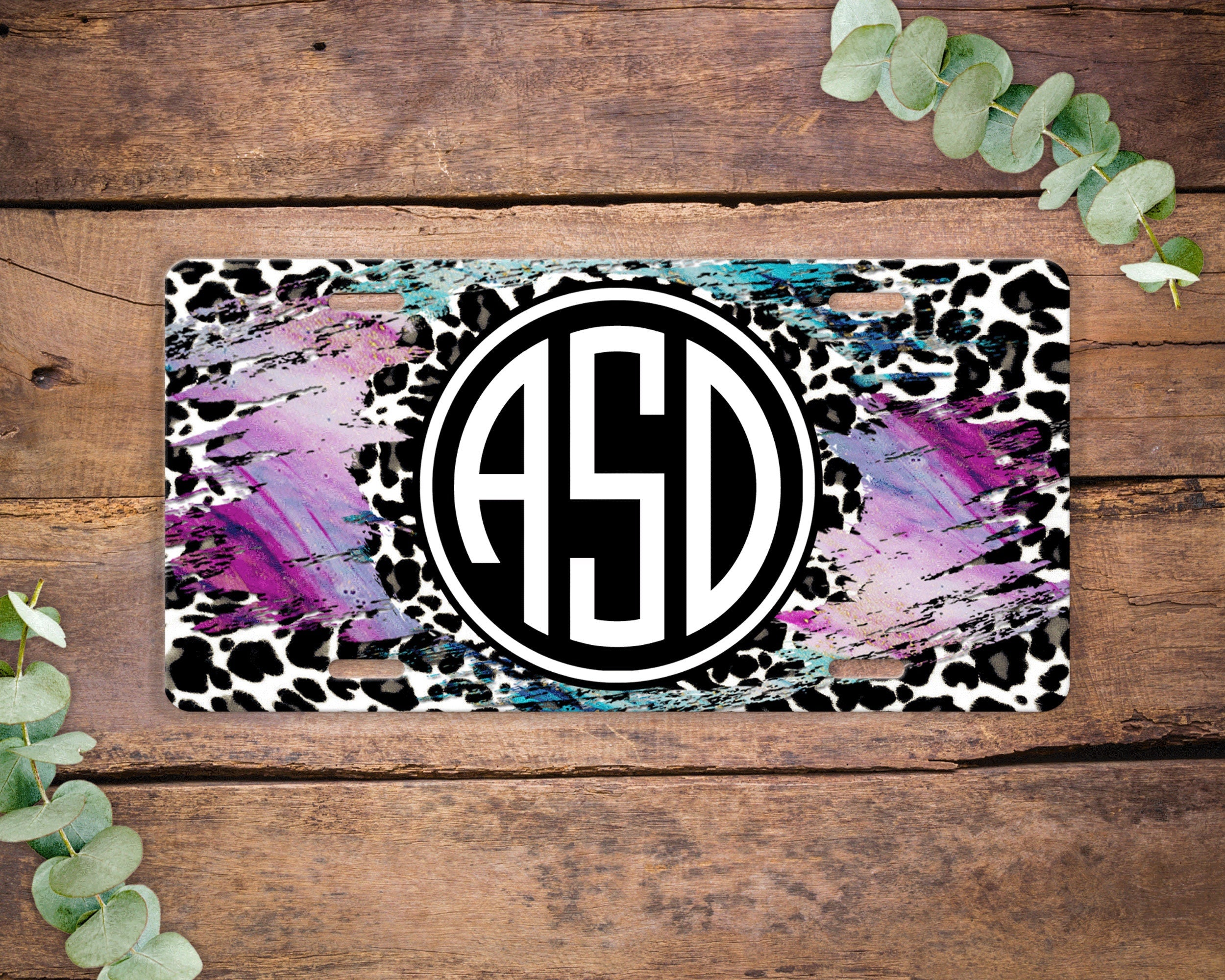 Animal Print Marble License Plate , Monogram Vanity Cheetah License Plate