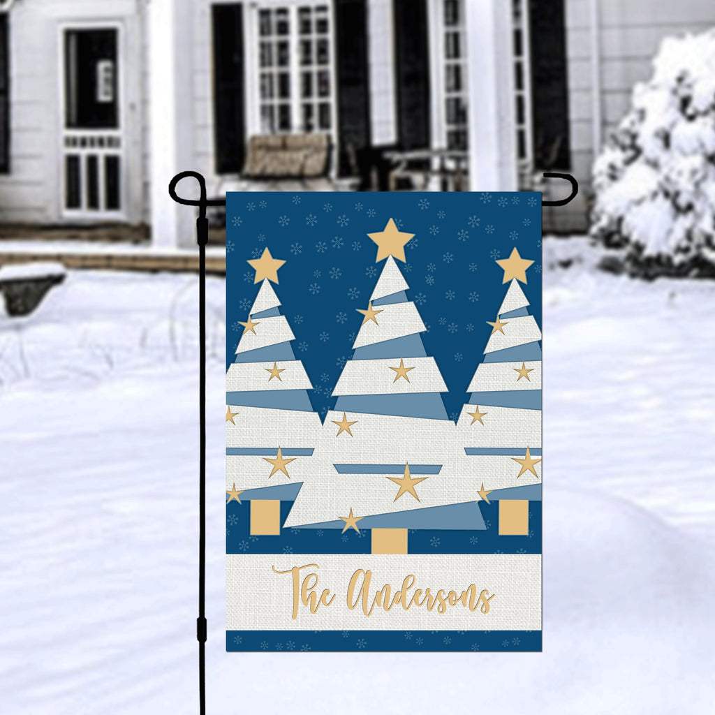 Winter Trees Personalized Garden Flag, Custom Holiday Garden Flag, Christmas Garden Flag