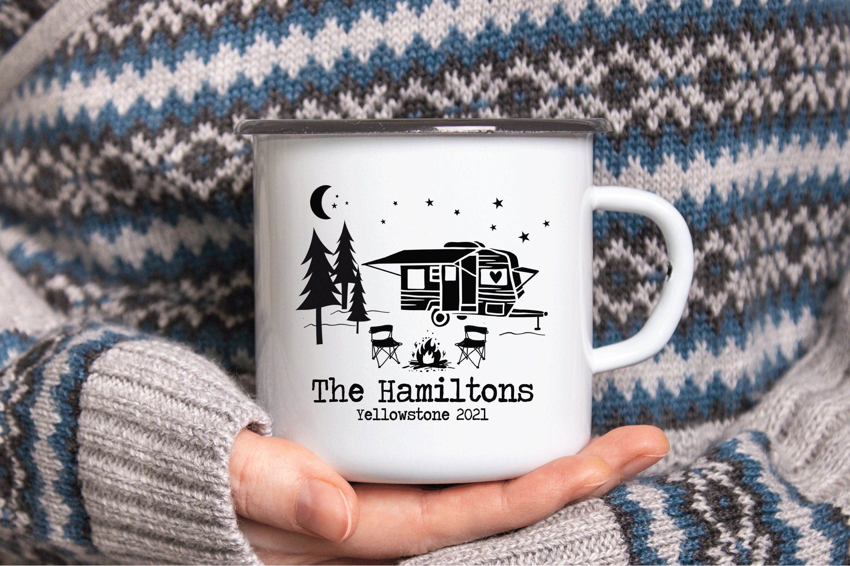 Personalized Camping Mug, Custom Enamel Mug, Personalized Coffee Mug, Campfire Mug