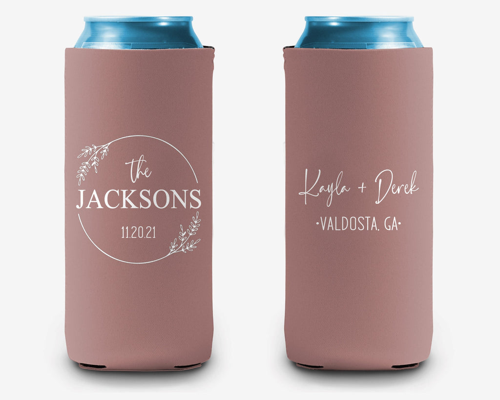 Wedding Custom Can Cooler, Modern Wreath Wedding Can Cooler Favors, Personalized Can Cooler Sleeve