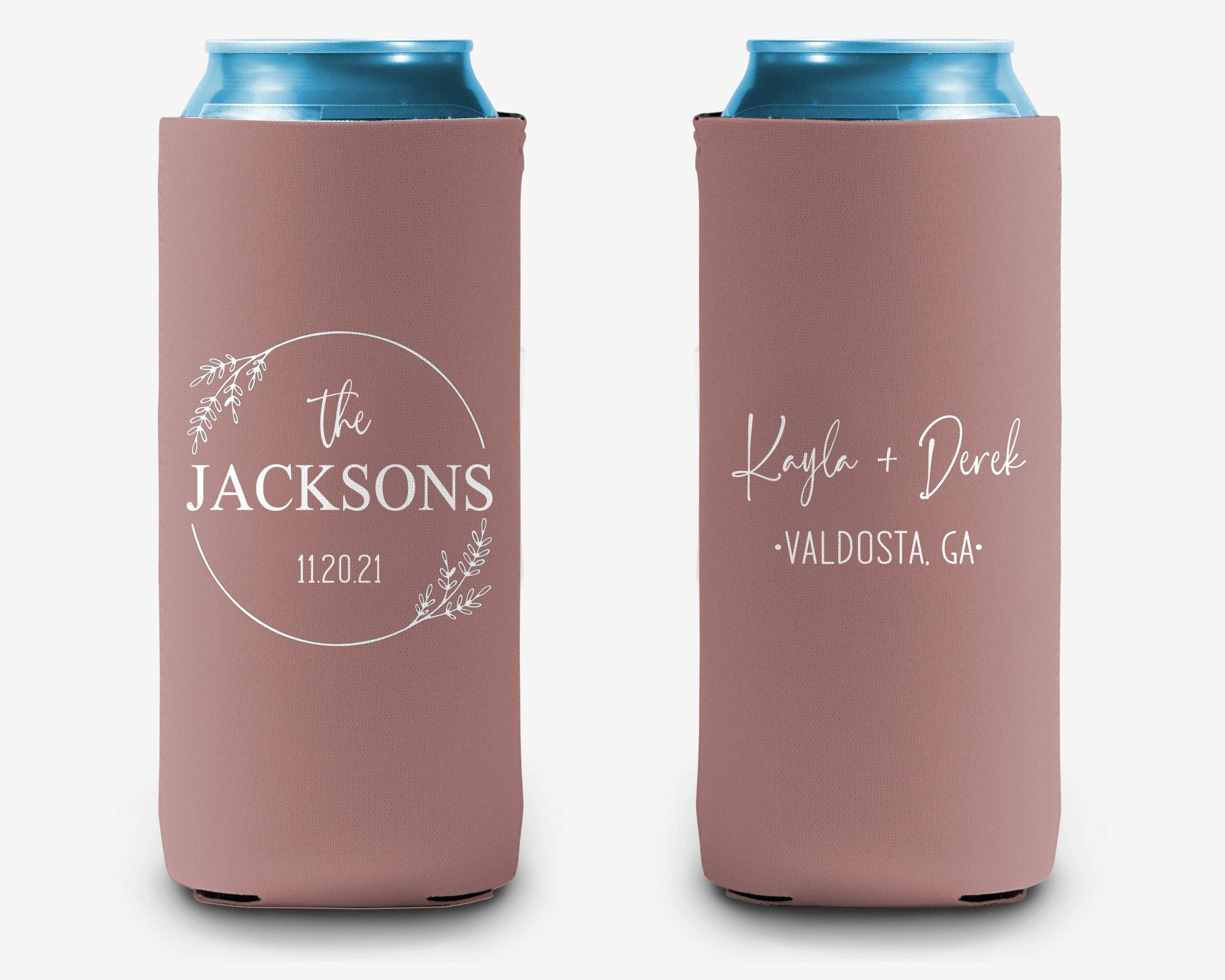 Wedding Custom Can Cooler, Modern Wreath Wedding Can Cooler Favors, Personalized Can Cooler Sleeve