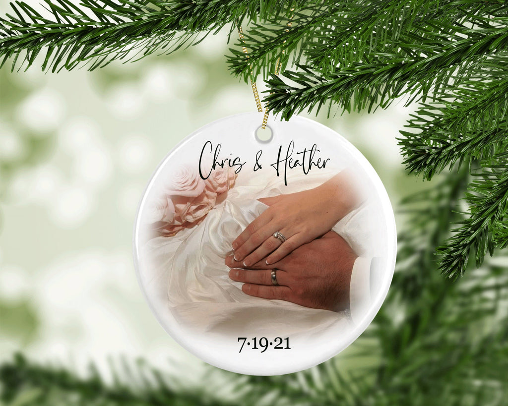 Personalized Wedding Photo Ornament, Newlyweds Christmas Ornament, Custom Wedding Ornament