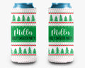 Ugly Christmas Sweater Event Can Cooler, Holiday Sweater White Green Personalized Can Cooler Sleeve