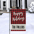 Happy Holidays Custom Personalized Garden Flag Black Red Buffalo Plaid
