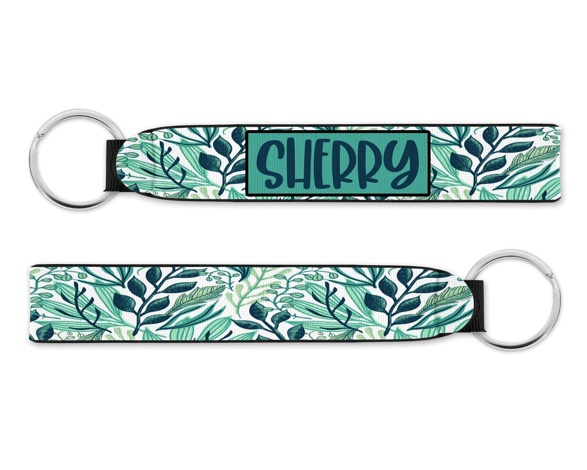 Personalized Wristlet Keychain, Tropical Leaves Key Fob, Custom Keychain
