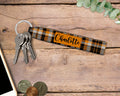 Personalized Wristlet Keychain, Orange Plaid Key Fob, Custom Keychain