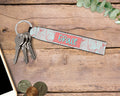 Personalized Wristlet Keychain, Coral Leaves Floral Key Fob, Custom Keychain