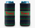 Ugly Christmas Sweater Can Cooler, Holiday Sweater Navy Green Personalized Can Cooler Sleeve