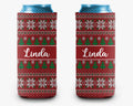 Ugly Christmas Sweater Can Cooler, Holiday Sweater Red Personalized Can Cooler Sleeve