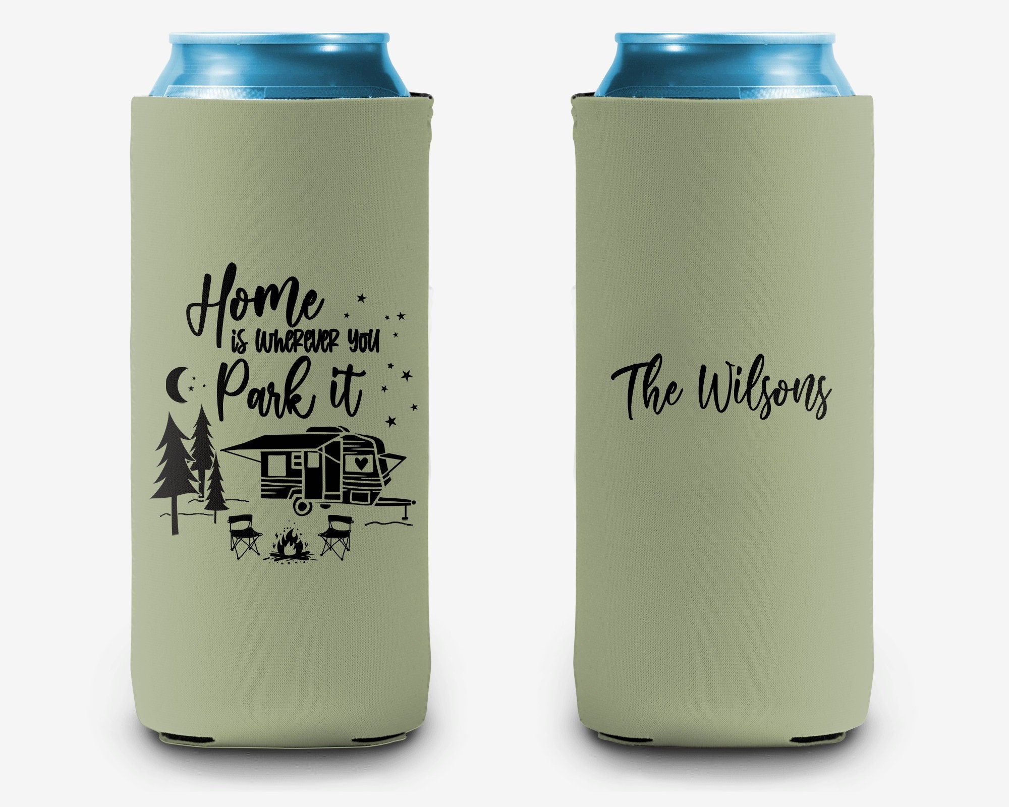 Camping Home is Where you Park it Can Cooler,  Camping Personalized Can Cooler Sleeve