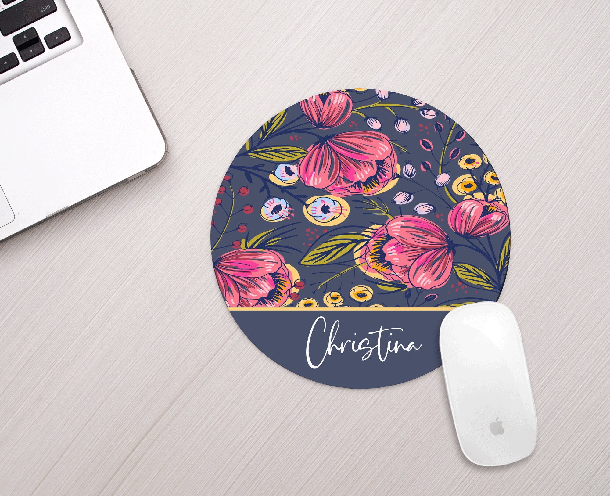 Personalized Mouse Pad Purple Boho Floral Personalized Floral Mousepad