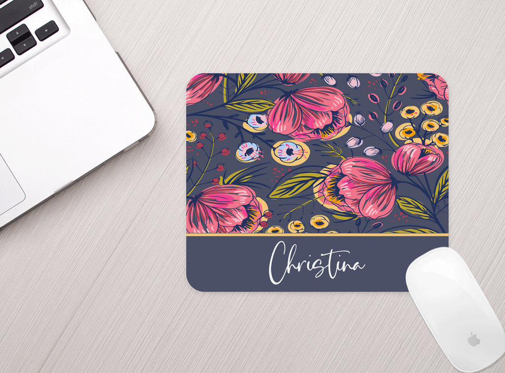 Personalized Mouse Pad Purple Boho Floral Personalized Floral Mousepad