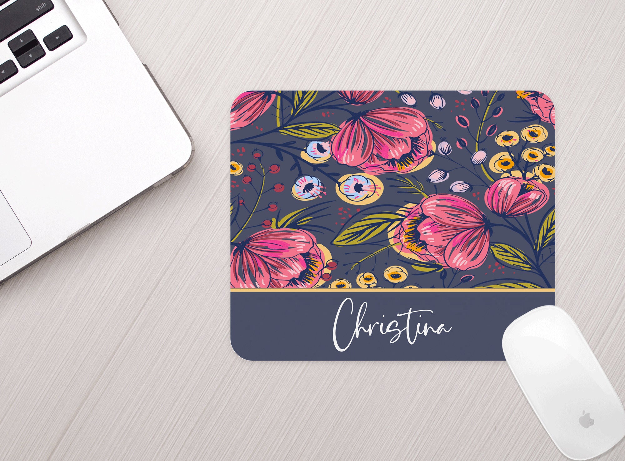 Personalized Mouse Pad Purple Boho Floral Personalized Floral Mousepad