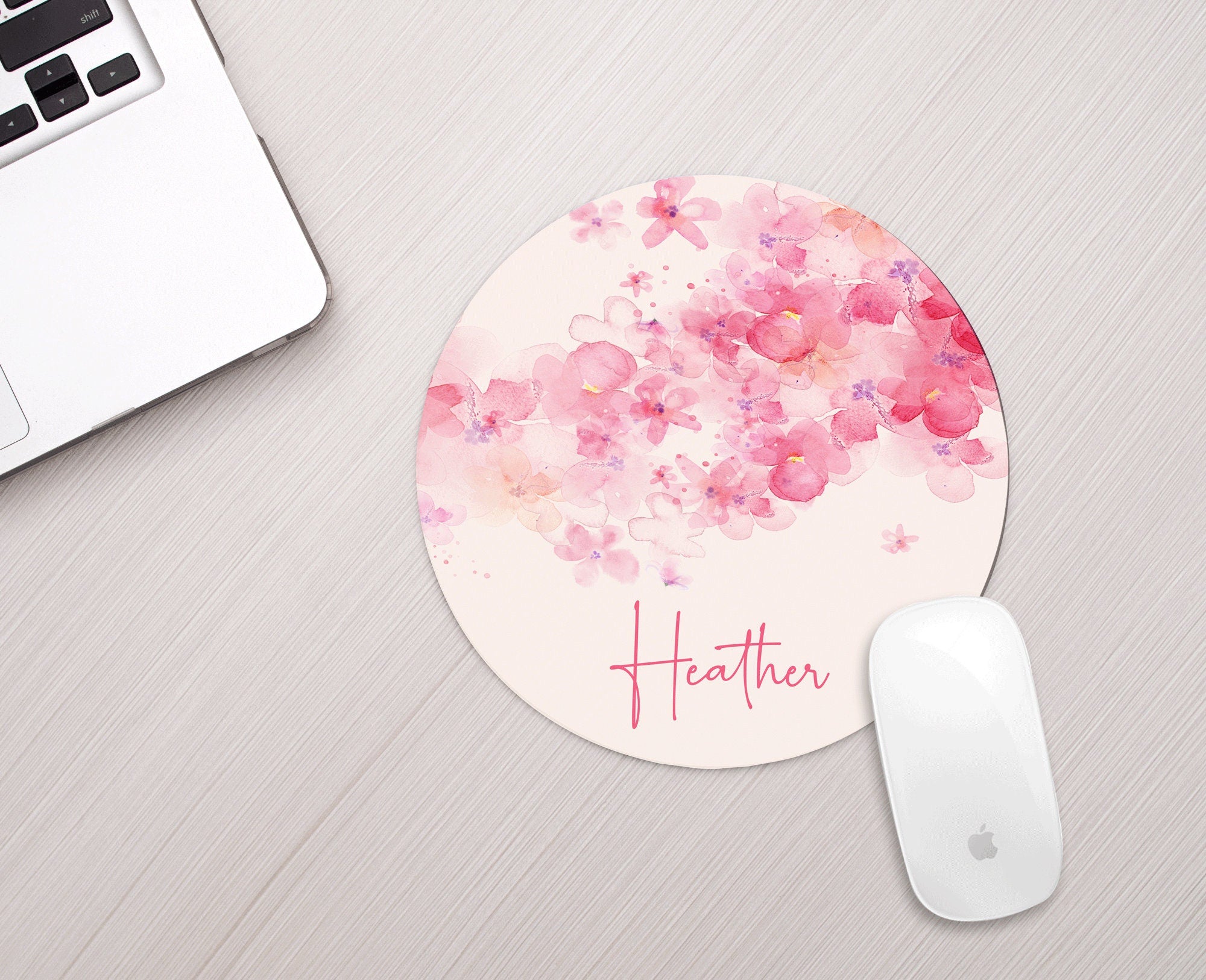 Personalized Mousepad Pink Floral Watercolor Personalized Floral Mouse pad