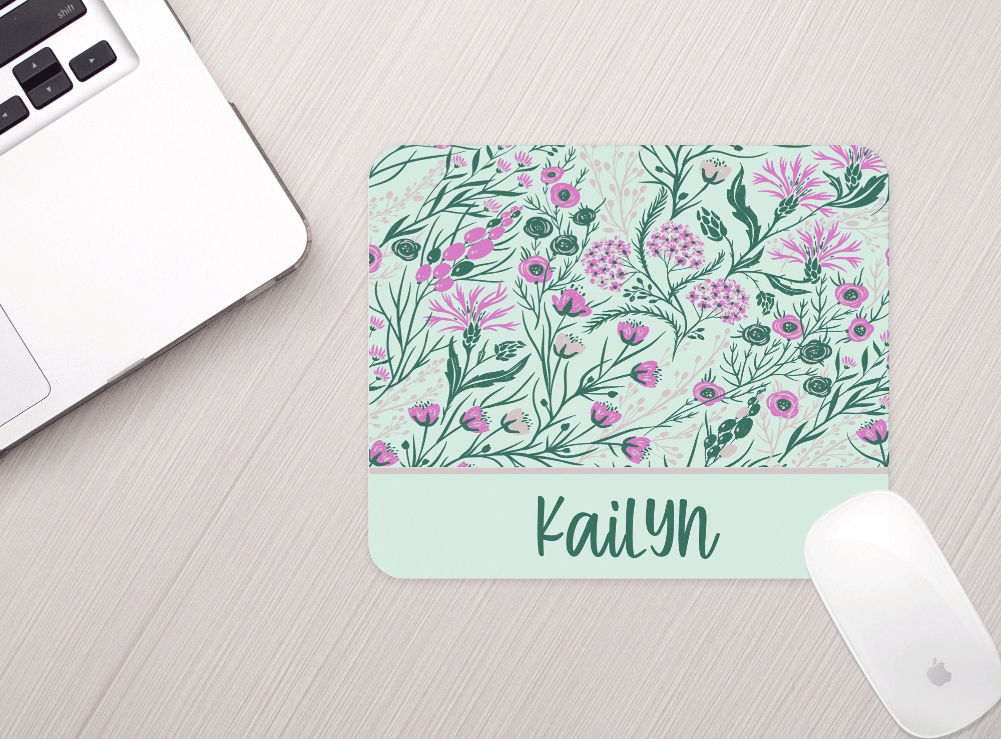 Personalized Mousepad Mint Floral Personalized Floral Mouse pad