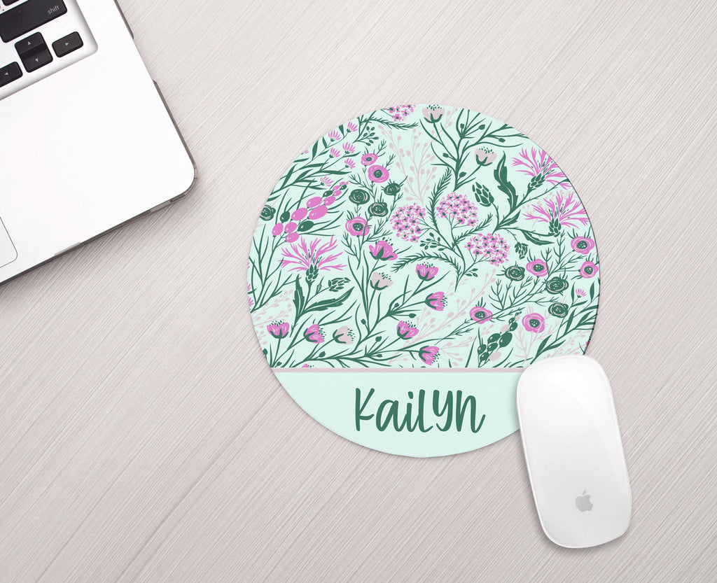 Personalized Mousepad Mint Floral Personalized Floral Mouse pad
