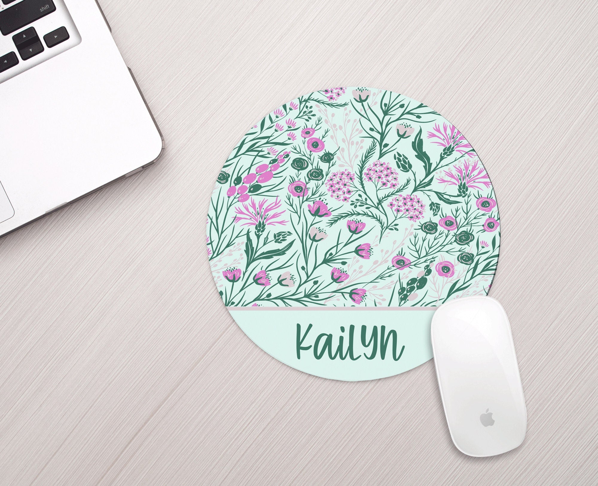 Personalized Mousepad Mint Floral Personalized Floral Mouse pad