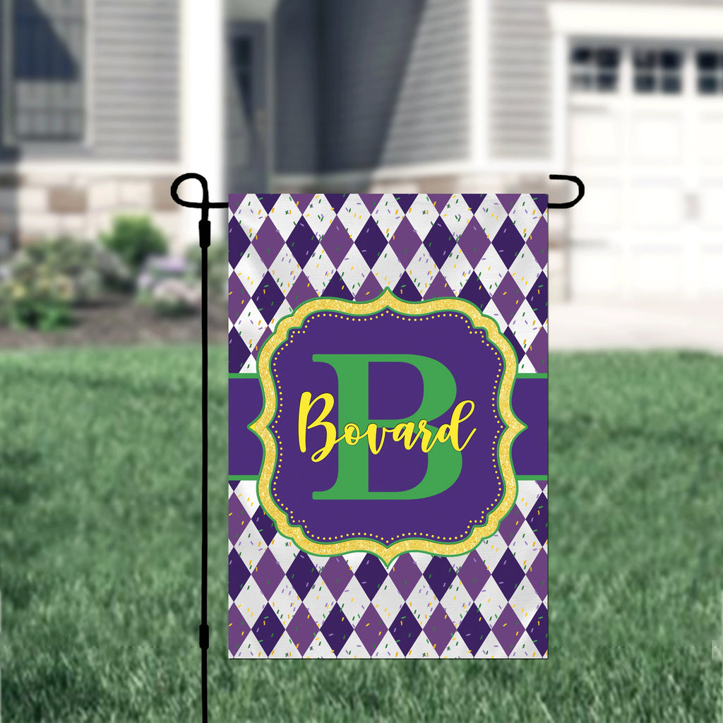 Personalized Welcome Garden Flag, Mardi Gras Garden Flag, Custom Mardi Gras Garden Flag