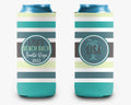 Aqua Blue Striped Can Cooler Bachelorette Birthday Event Vacation Personalized Can Cooler Sleeve