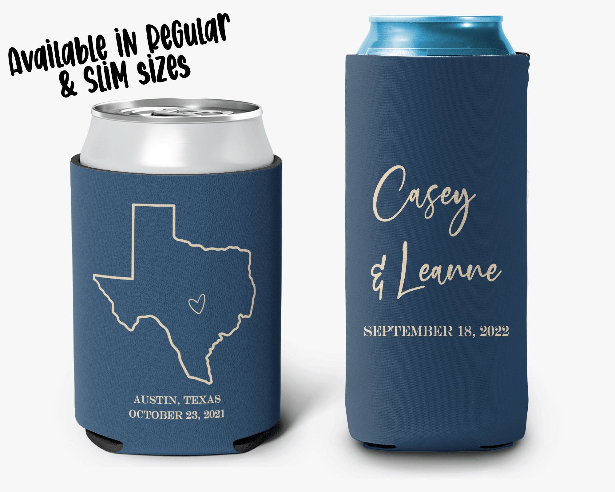 State Outline Wedding Custom Can Cooler, Modern Wedding Can Cooler Favors, Personalized Can Cooler Sleeve