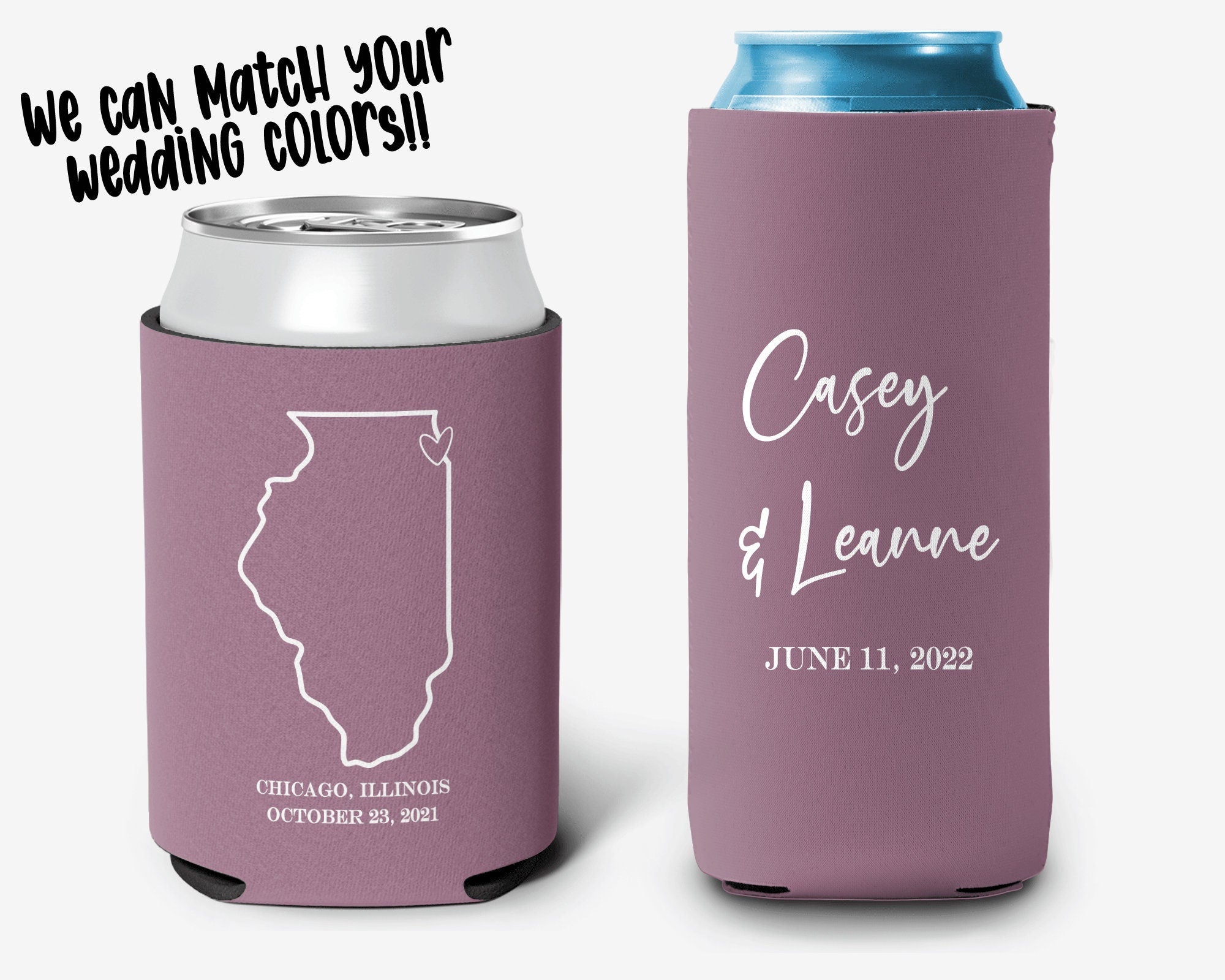 State Outline Wedding Custom Can Cooler, Modern Wedding Can Cooler Favors, Personalized Can Cooler Sleeve