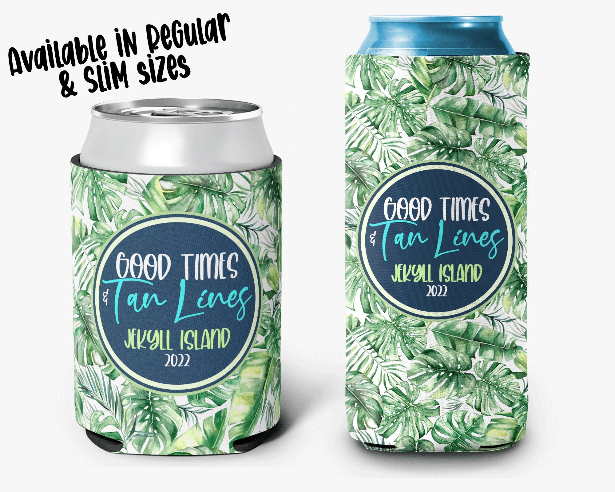 Palm Tree Beach Can Cooler Vacation Personalized Can Cooler Sleeve