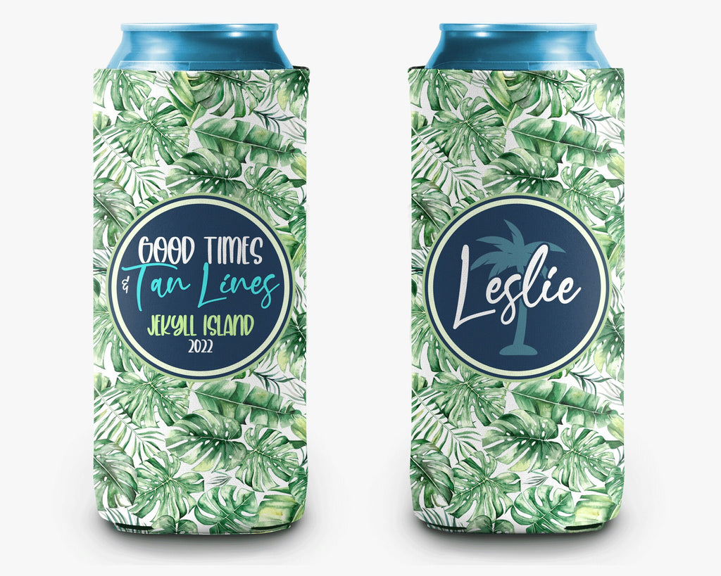 Palm Tree Beach Can Cooler Vacation Personalized Can Cooler Sleeve