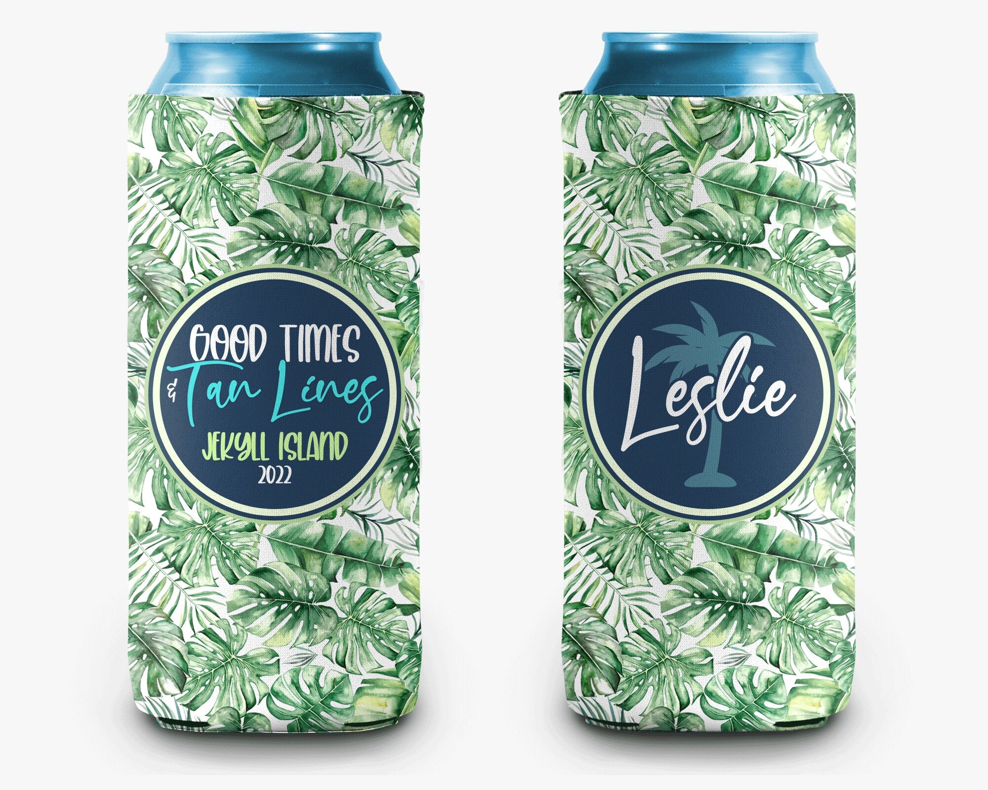 Palm Tree Beach Can Cooler Vacation Personalized Can Cooler Sleeve