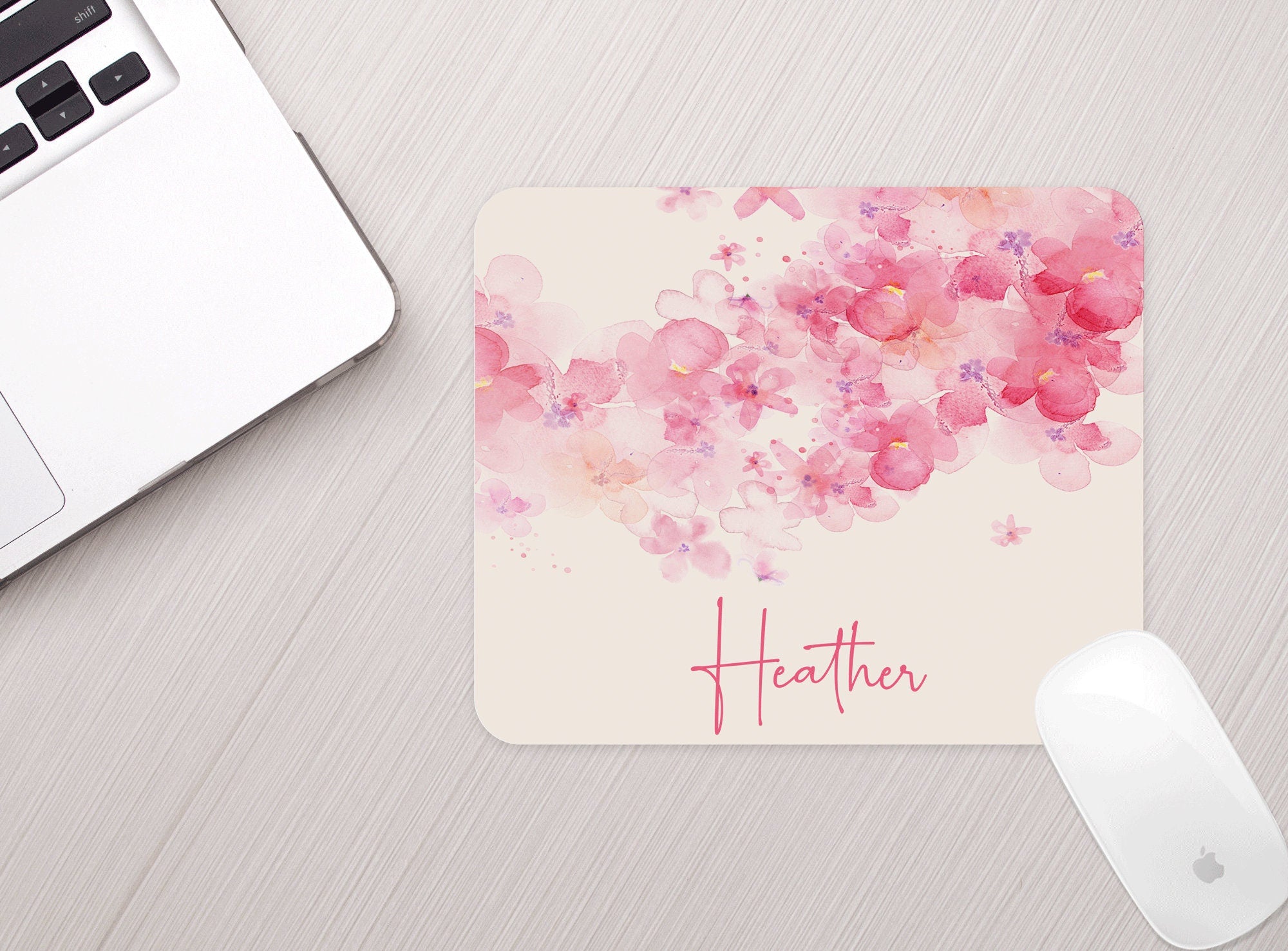 Personalized Mousepad Pink Floral Watercolor Personalized Floral Mouse pad
