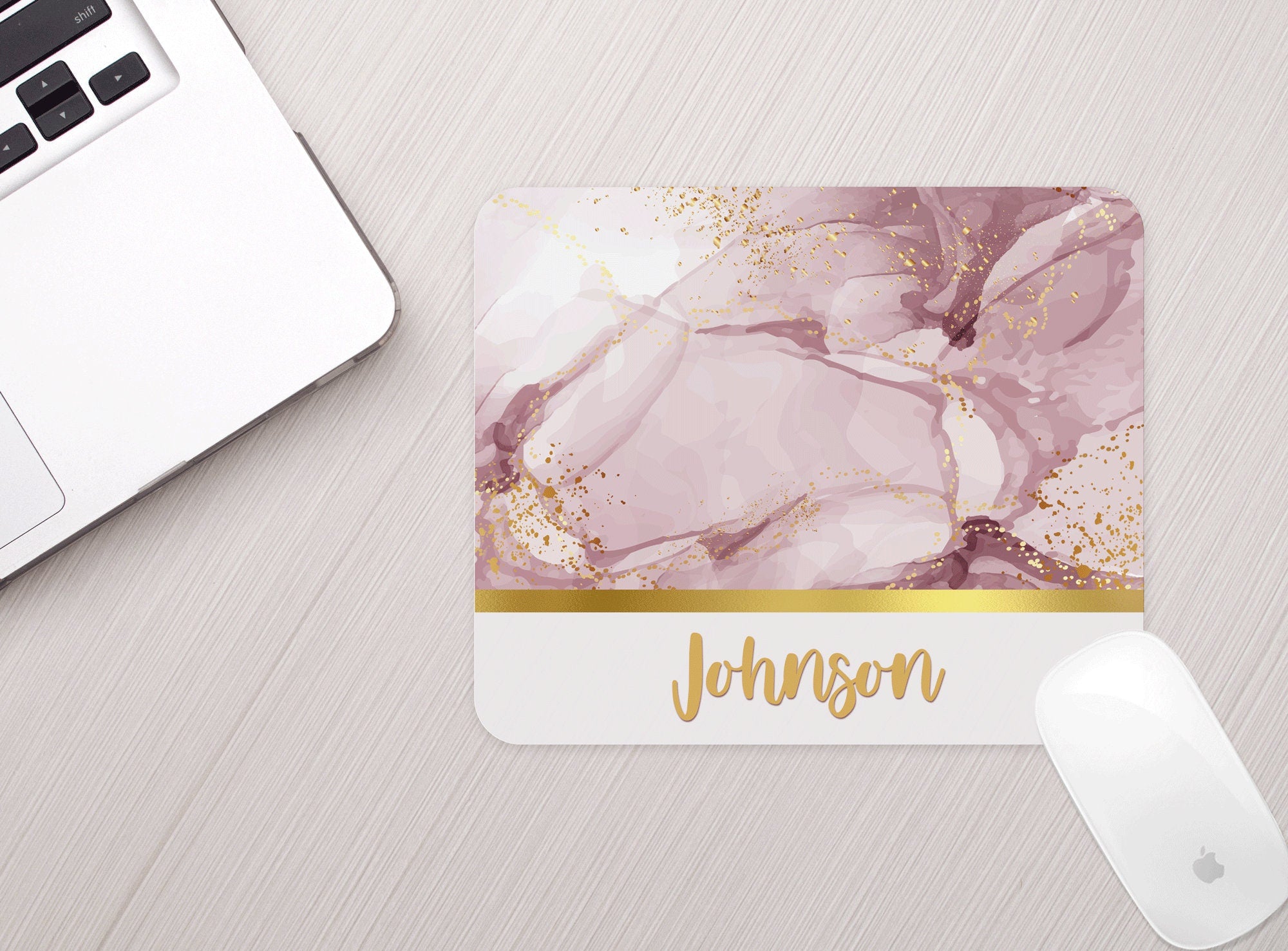 Personalized Pink Marble Mousepad Personalized Pink Gold Marble Monogram Mouse pad