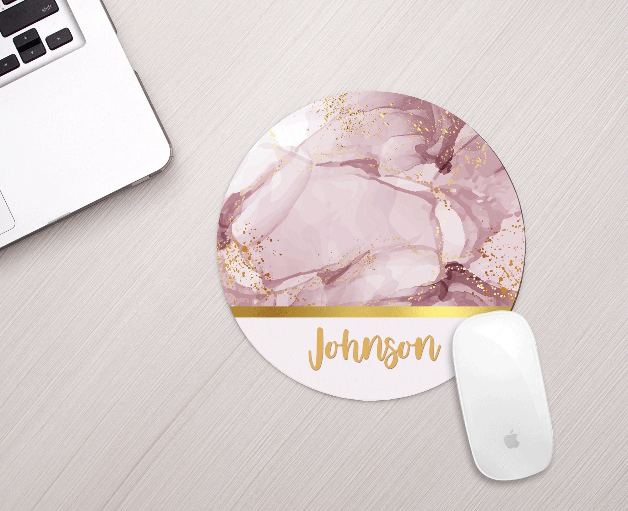Personalized Pink Marble Mousepad Personalized Pink Gold Marble Monogram Mouse pad