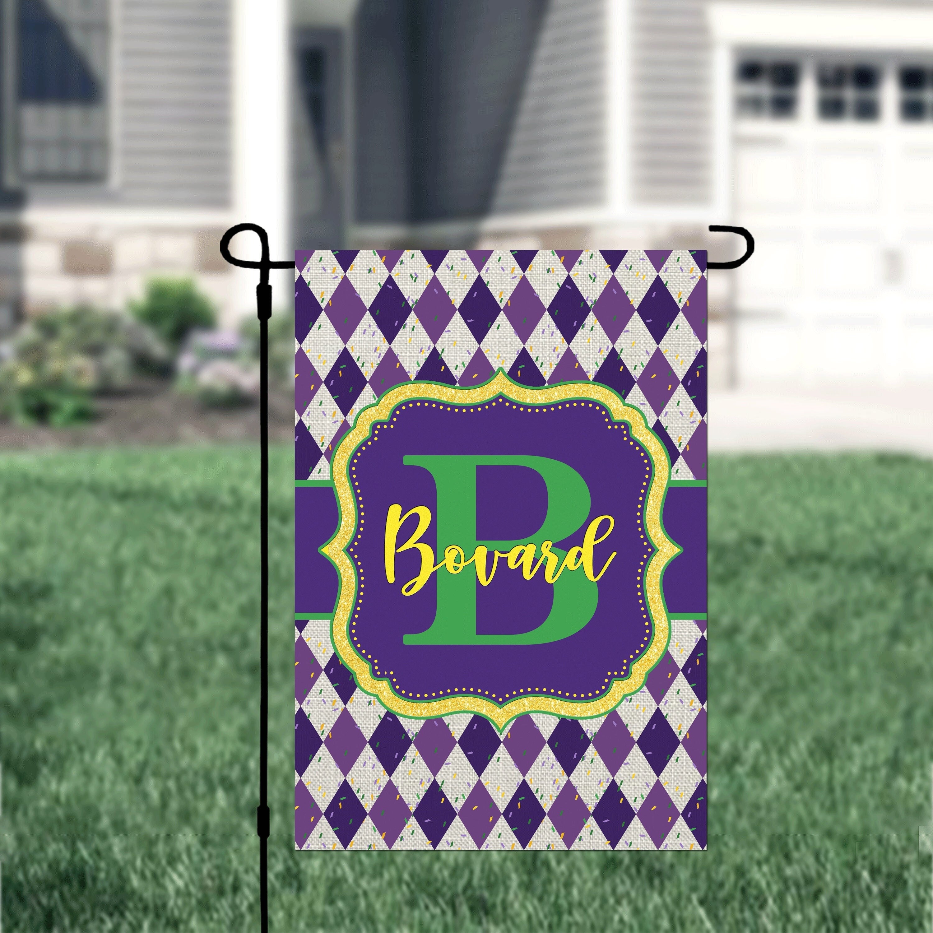 Personalized Welcome Garden Flag, Mardi Gras Garden Flag, Custom Mardi Gras Garden Flag