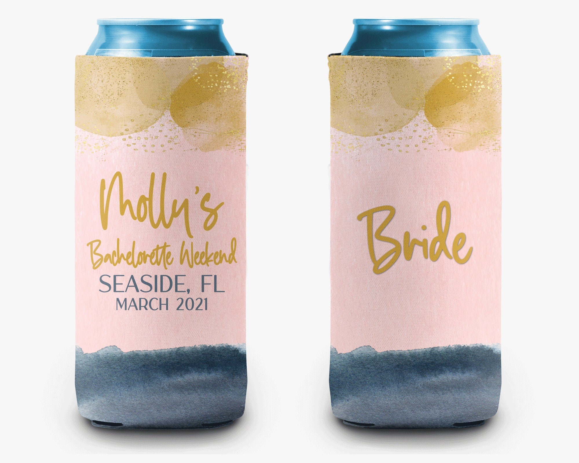 Bachelorette Party Navy Gold Trip Can Cooler Girls Trip Personalized Can Cooler Sleeve