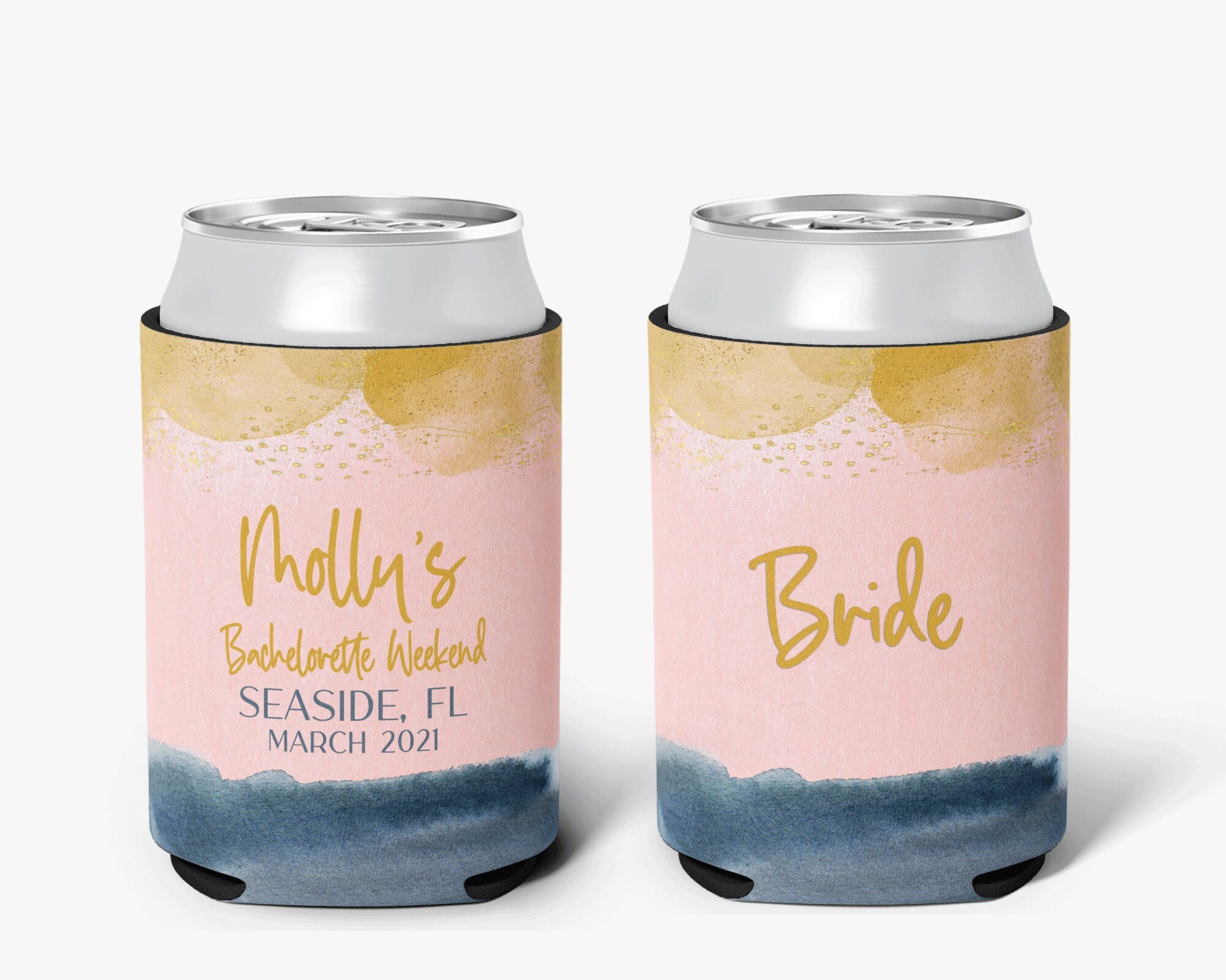 Bachelorette Party Navy Gold Trip Can Cooler Girls Trip Personalized Can Cooler Sleeve